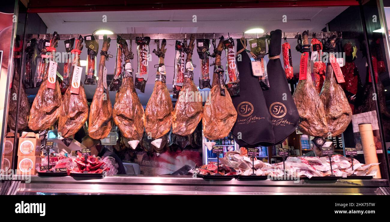 Cured Spanish Hams at Central Food Market Stock Photo Alamy