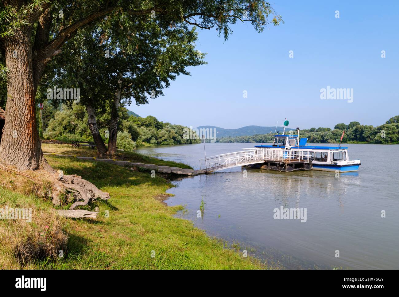 Jetty near Dunabogdany  crossing an arm of river Danube to the island of Szentendre.    Europe, East Europe, Hungary Stock Photo
