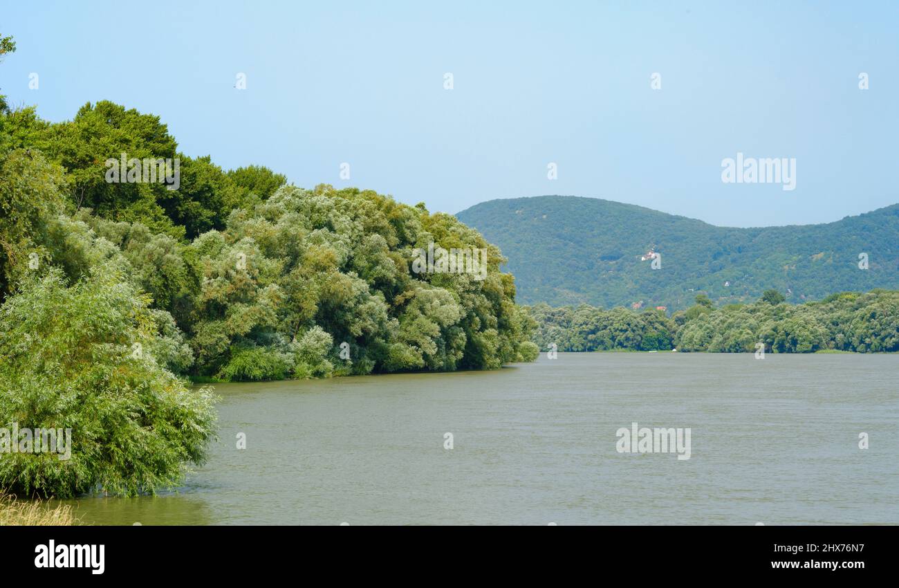 Danube near village Dunabogdany. View towards the   Danube Bend at Visegrad.   Europe, East Europe, Hungary Stock Photo