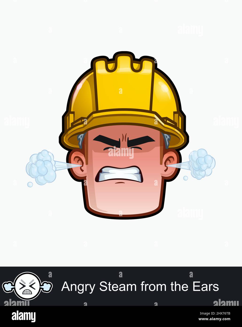 Icon of a construction worker face with Angry Steam from the Ears emotional expression. All elements neatly on well described layers and groups. Stock Photo