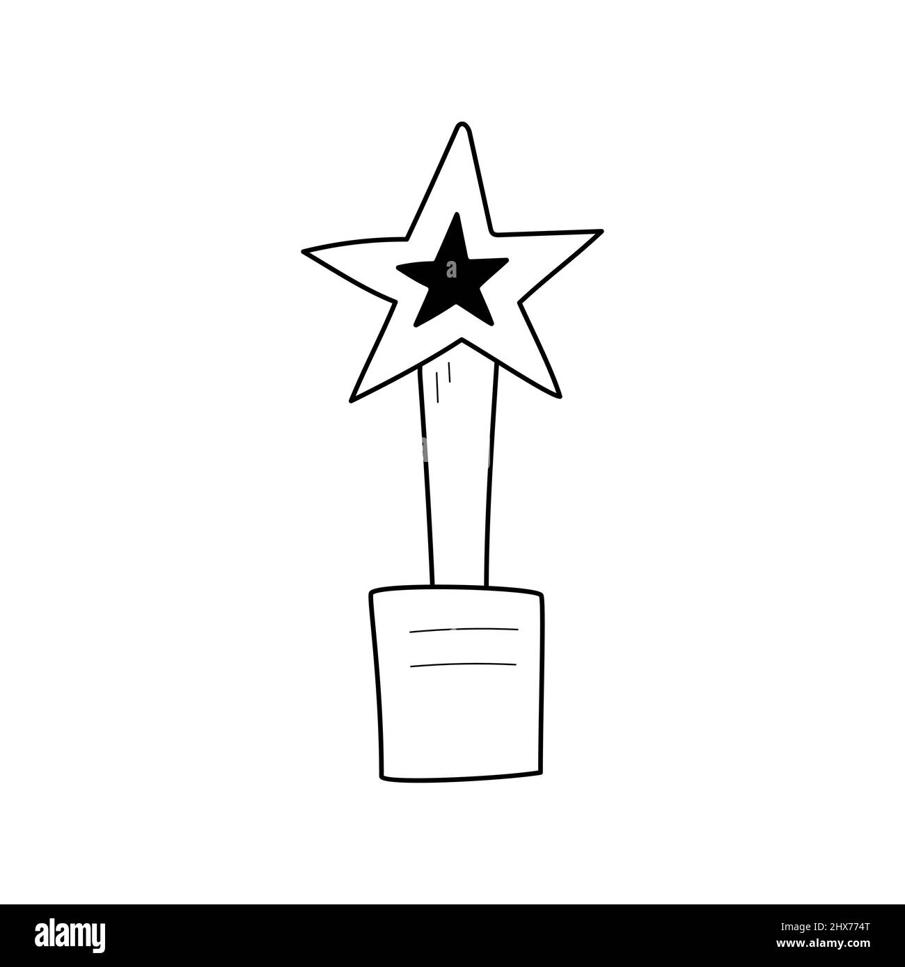 Movie award trophy doodle line icon. Award star isolated doodle drawing element. Vector illustration Stock Vector