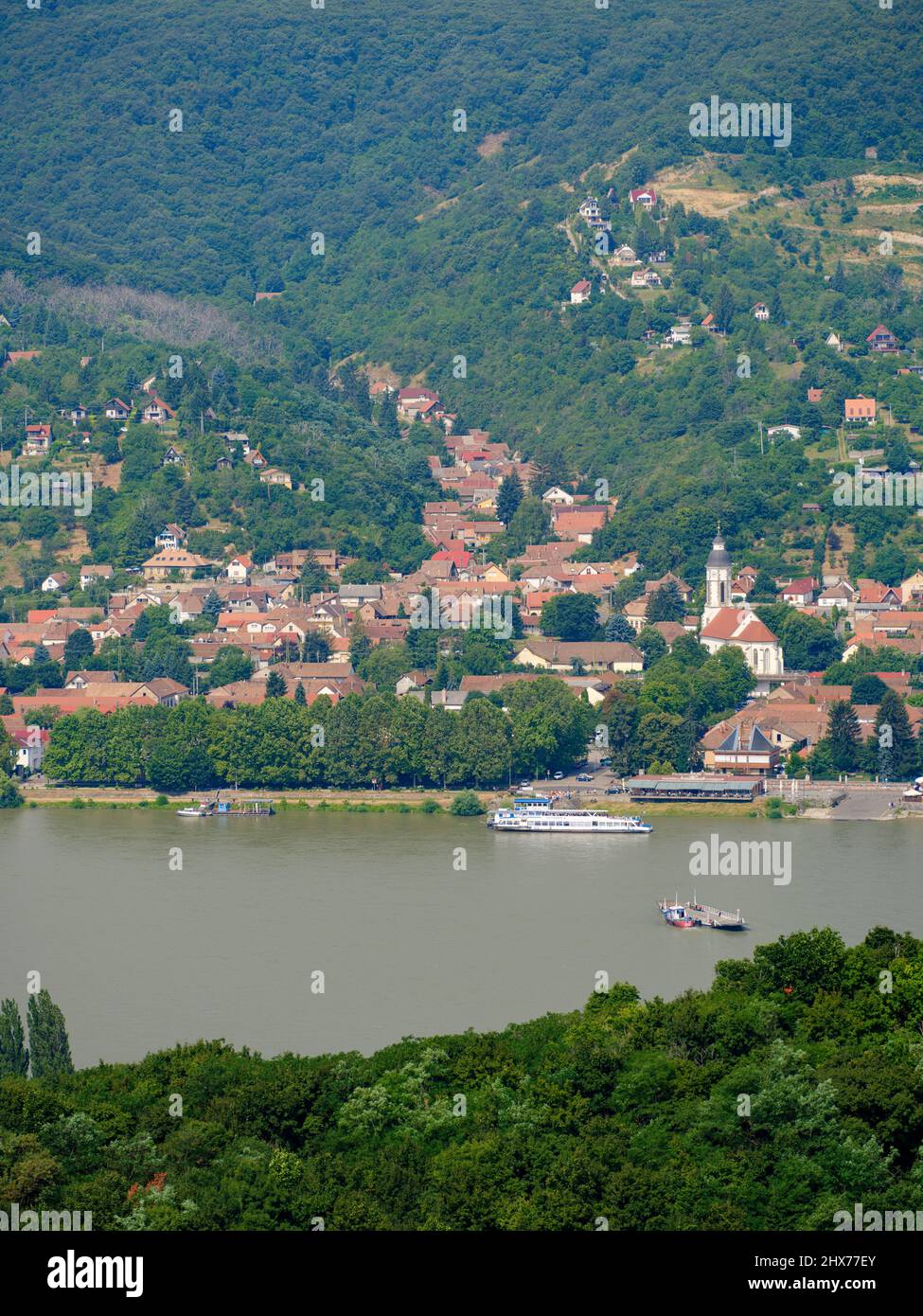 View towards  Nagymaros. The Danube Bend near Visegrad Europe, East Eruope, Hungary Stock Photo