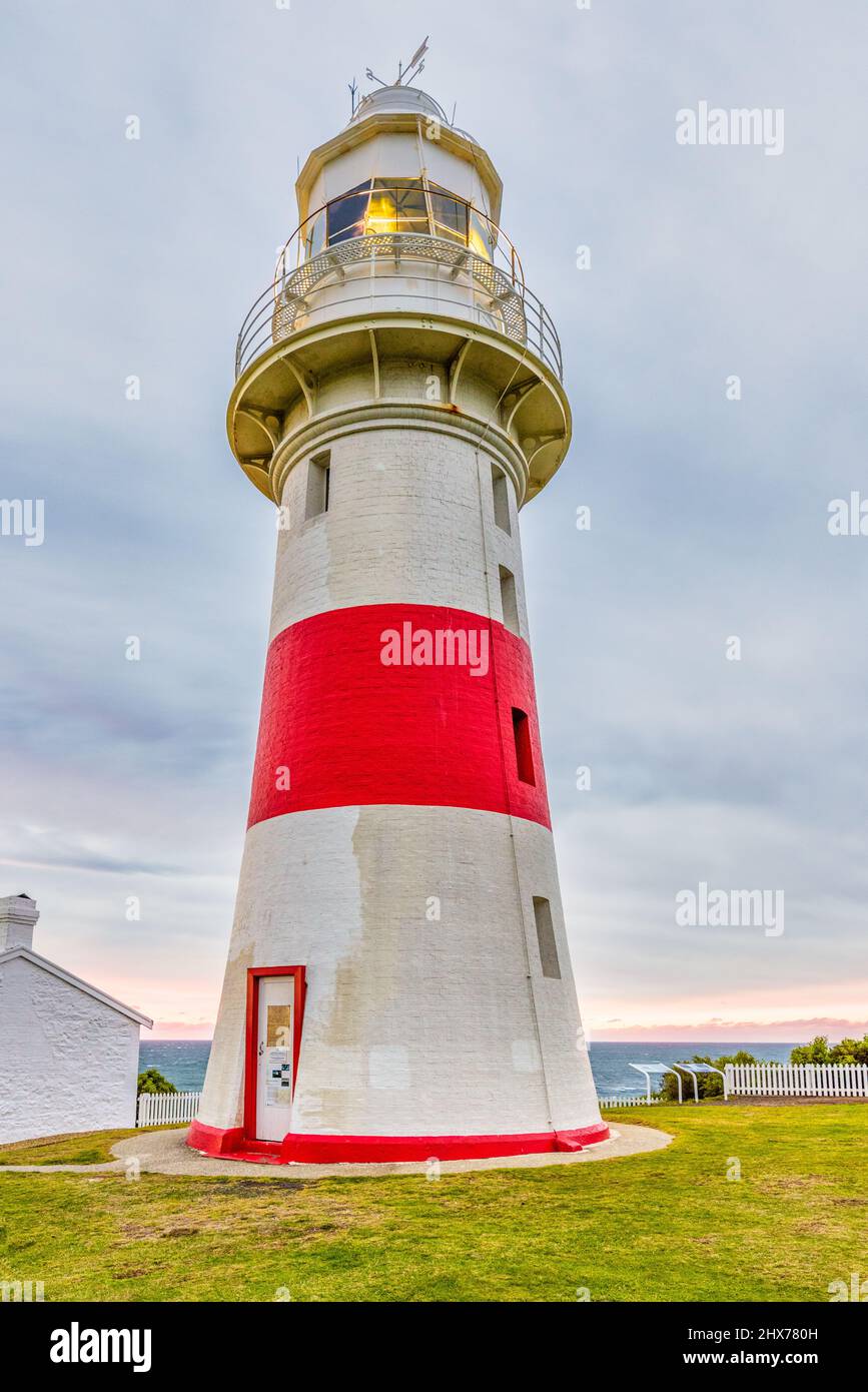 Low Head lighthouse - part of the Low Head Historic Precinct at the mouth of the Tamar River in Tasmania, Australia. Stock Photo