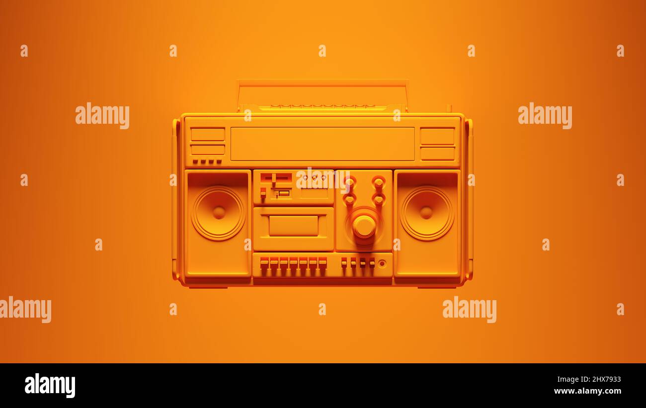Orange Boombox Stereo Hip Hop Ghetto Blaster Cassette Player Fashion with Orange Background 3d illustration render Stock Photo