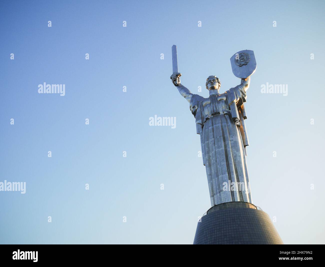 Big metal statue, Motherland monument towering to the skies with no