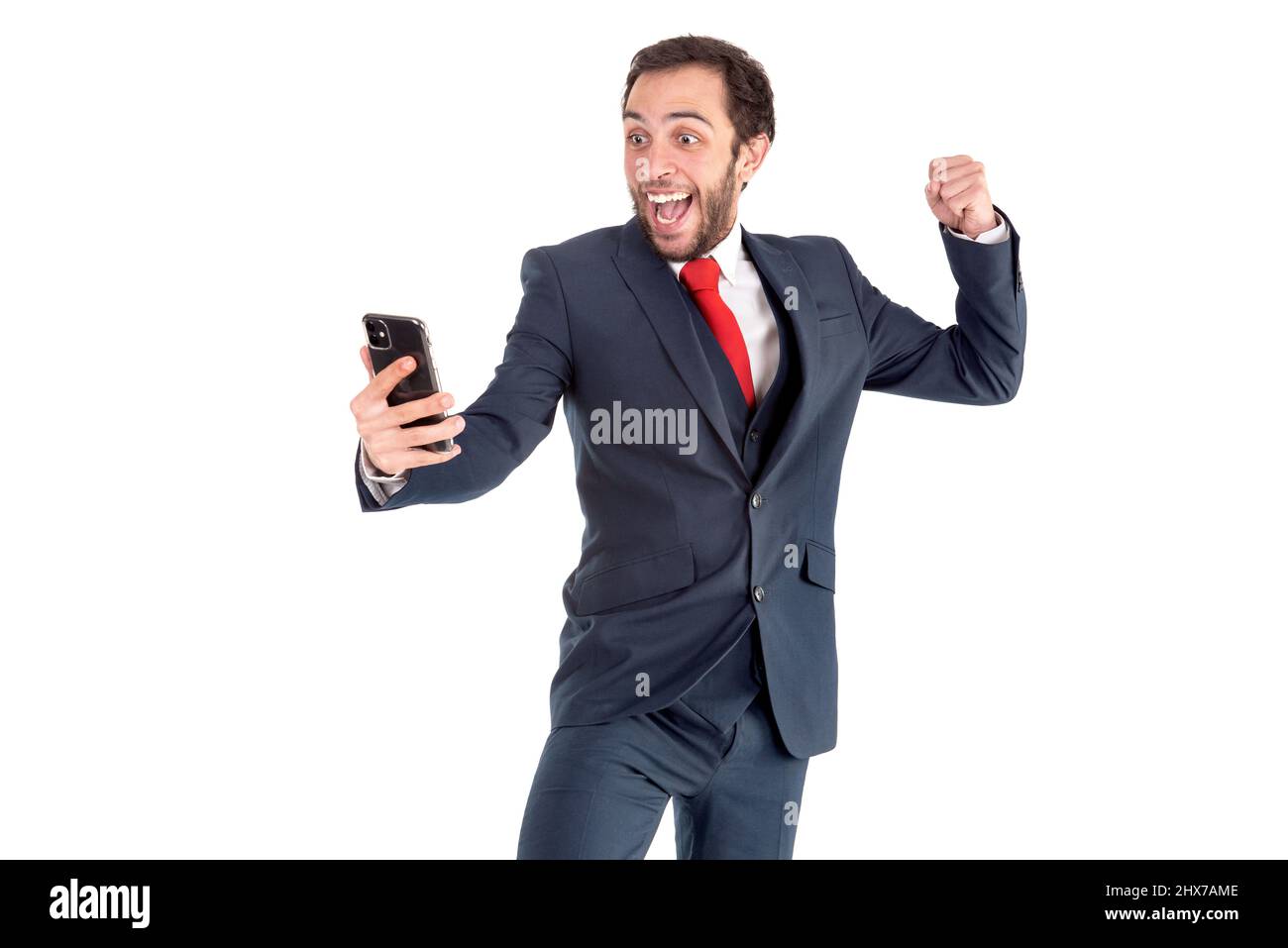 Businessman or stock broker with white background Stock Photo