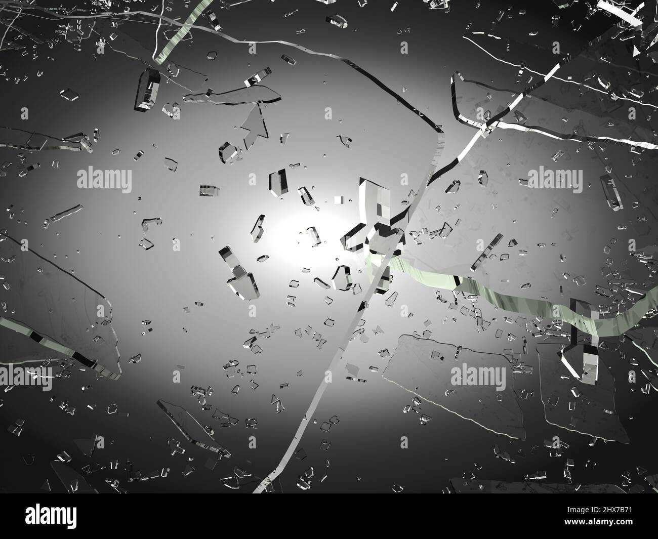 Pieces of glass broken or cracked or smashed, 3d illustration; 3d rendering Stock Photo