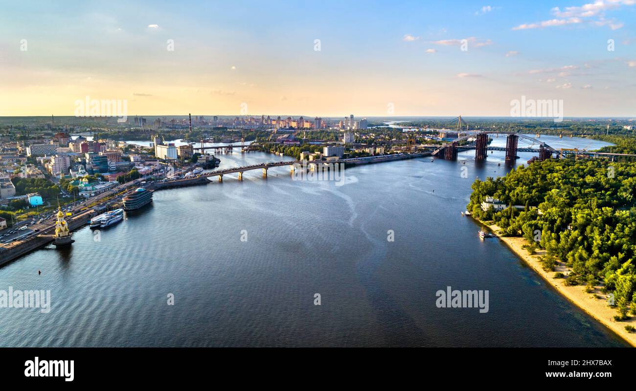 Aerial view of the Dnieper in Kiev, Ukraine Stock Photo