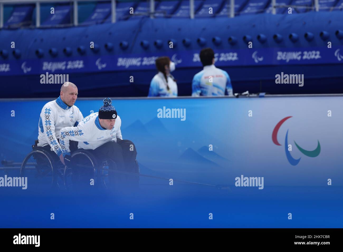 Beijing, China. 10th Mar, 2022. Lauri Murasov (front, R) and Mait Matas