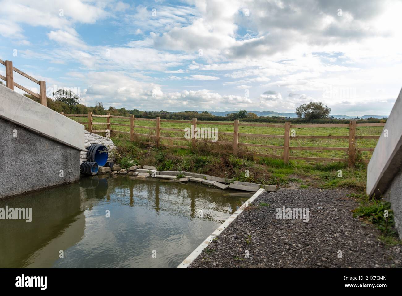 New section of the Stroudwater Navigation at Whitminster passing under the A39 road. Part of the  'Cotswold Canals Connected' restoration project,Stro Stock Photo