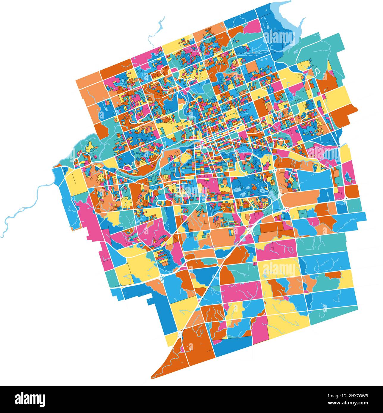 London, Ontario, Canada colorful high resolution vector art map with city boundaries. White