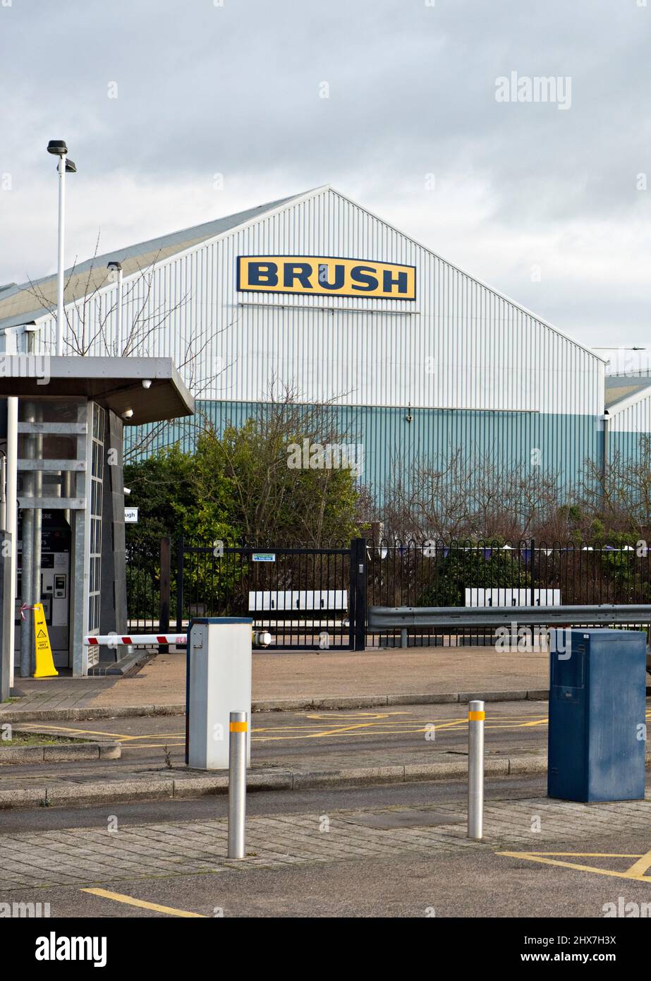 The logo over the now closed Brush Traction factory, a subsidary of Wabtec, in Loughborough, UK Stock Photo