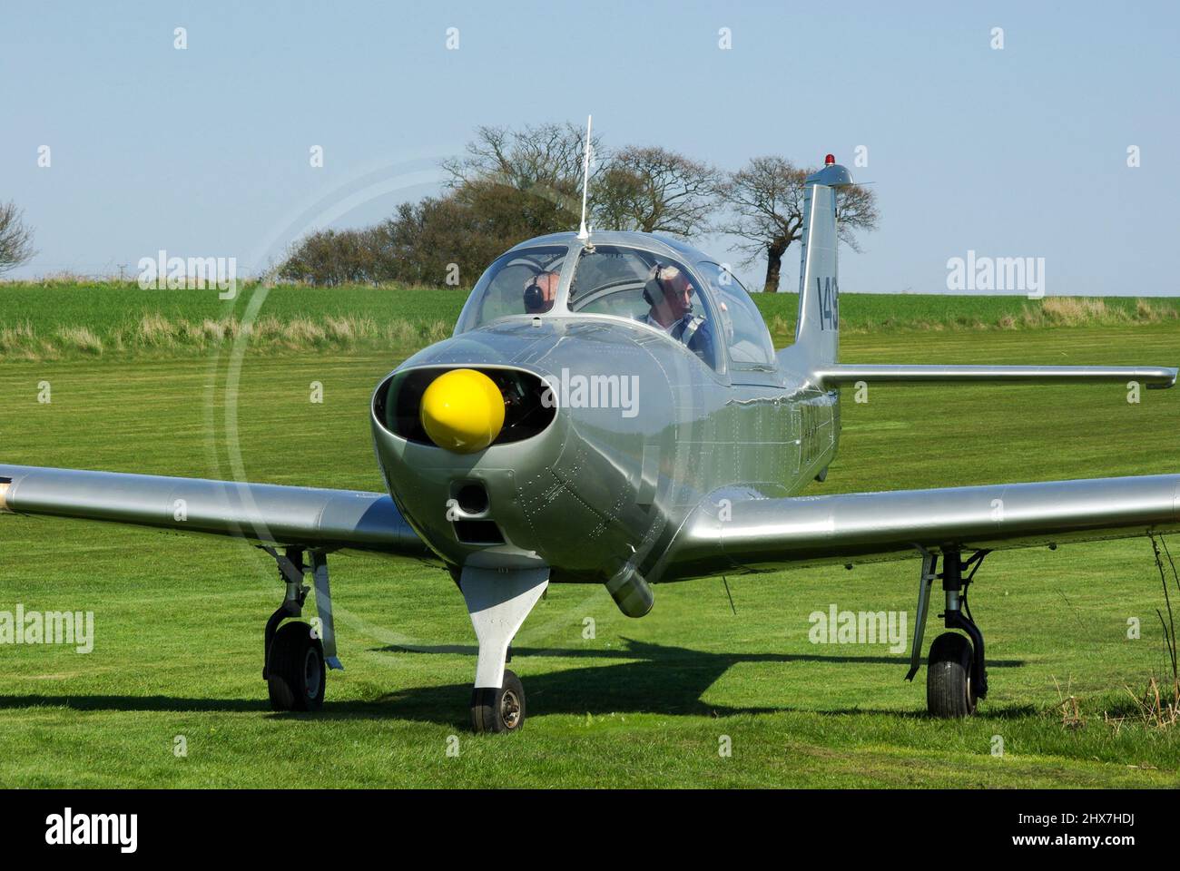 Focke-Wulf FWP-149 plane D-EGEC at Royal Aero Club RAeC Air Race Series at Great Oakley airfield, Essex, UK. Licence built Piaggio P-149 Stock Photo