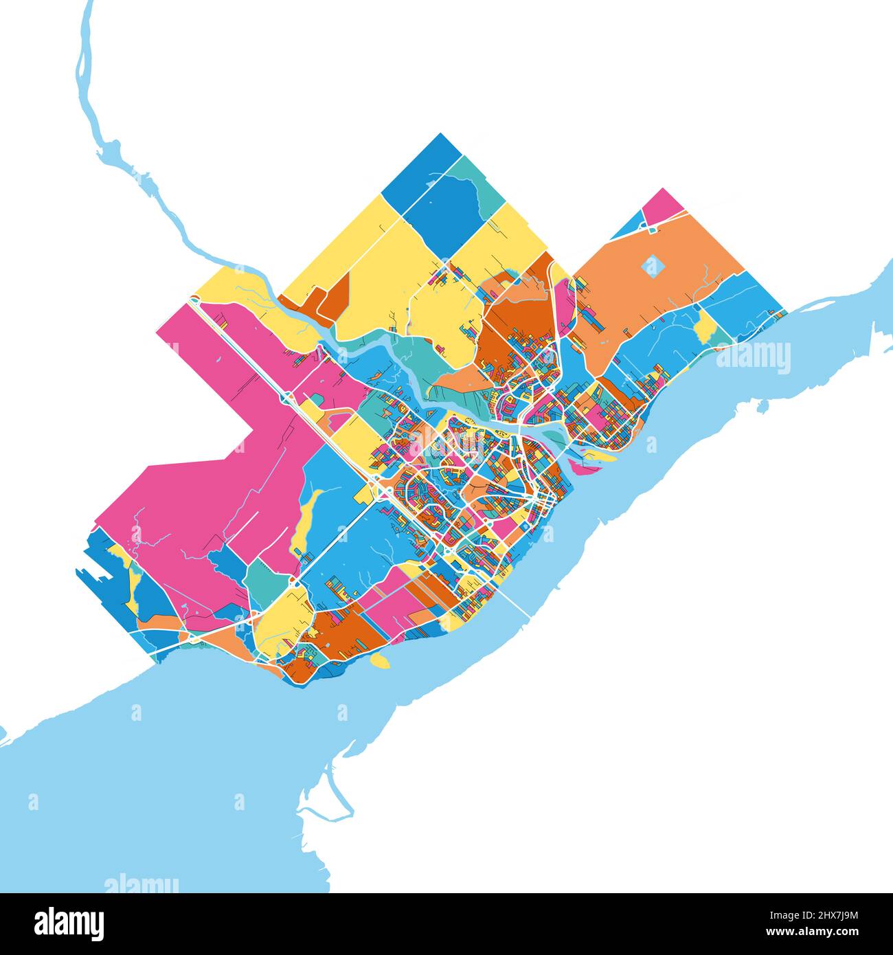 Trois-Rivieres, Quebec, Canada colorful high resolution vector art map ...