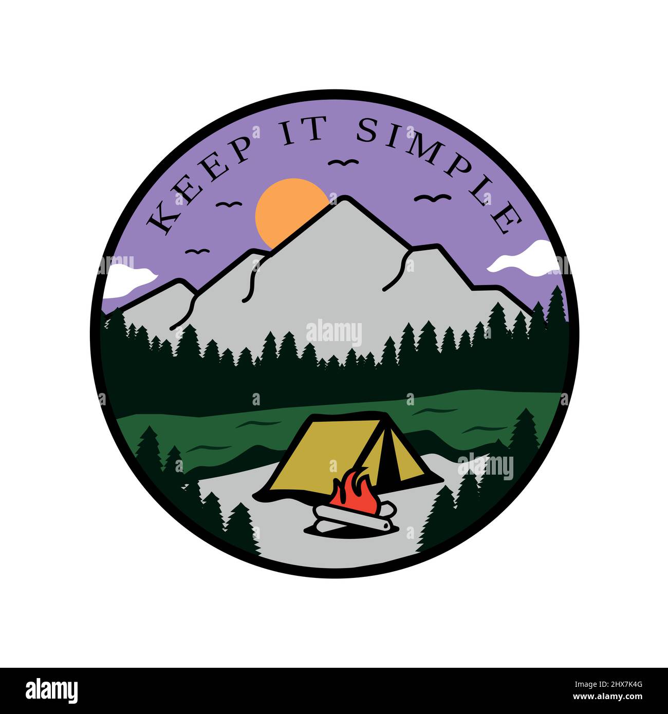 Camping, nature outdoor logo vector design, outdoor adventure, hiking logo vector. Keep it simple logo vector Stock Vector