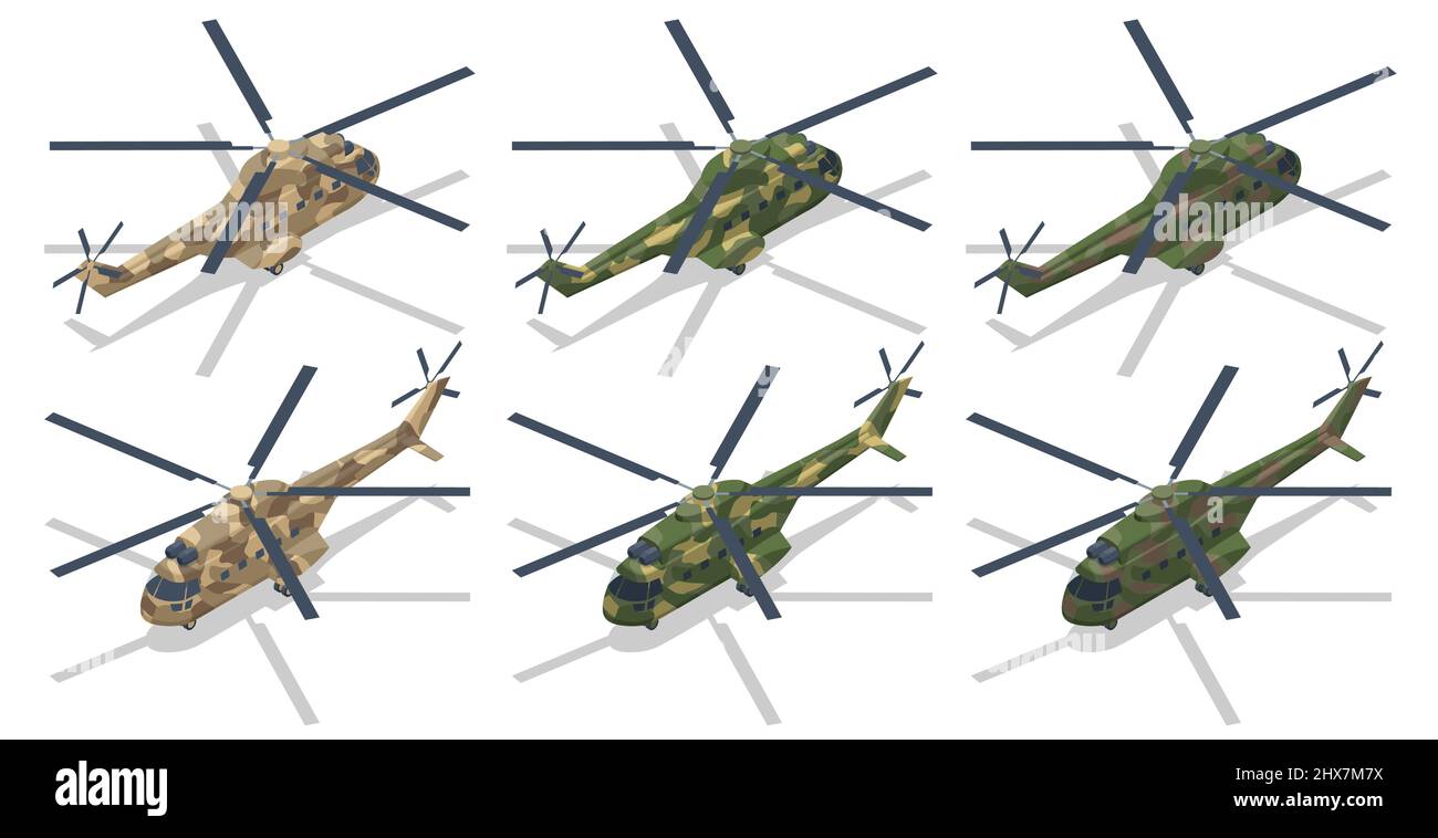 Isometric Military helicopter vector. Transport helicopter. Military Aviation Air Force Stock Vector
