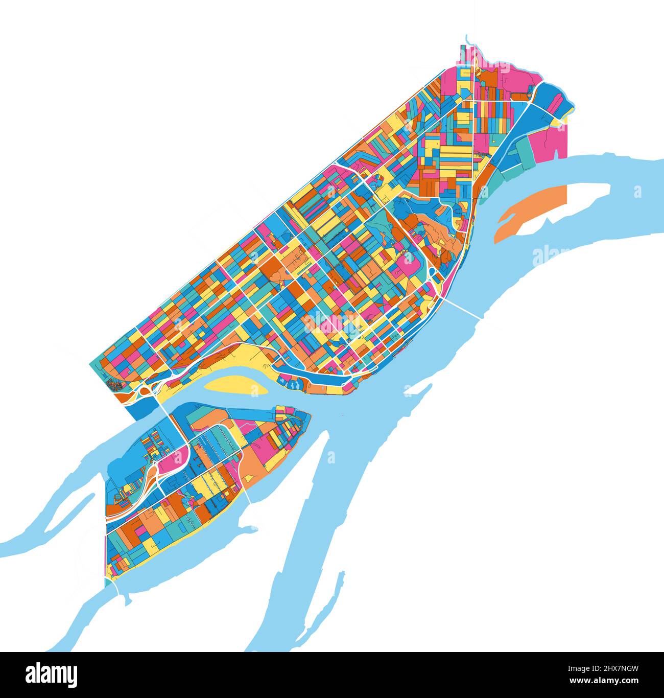 NewWestminster, British Columbia, Canada colorful high resolution vector art map with city boundaries. White outlines for main roads. Many details. Bl Stock Vector
