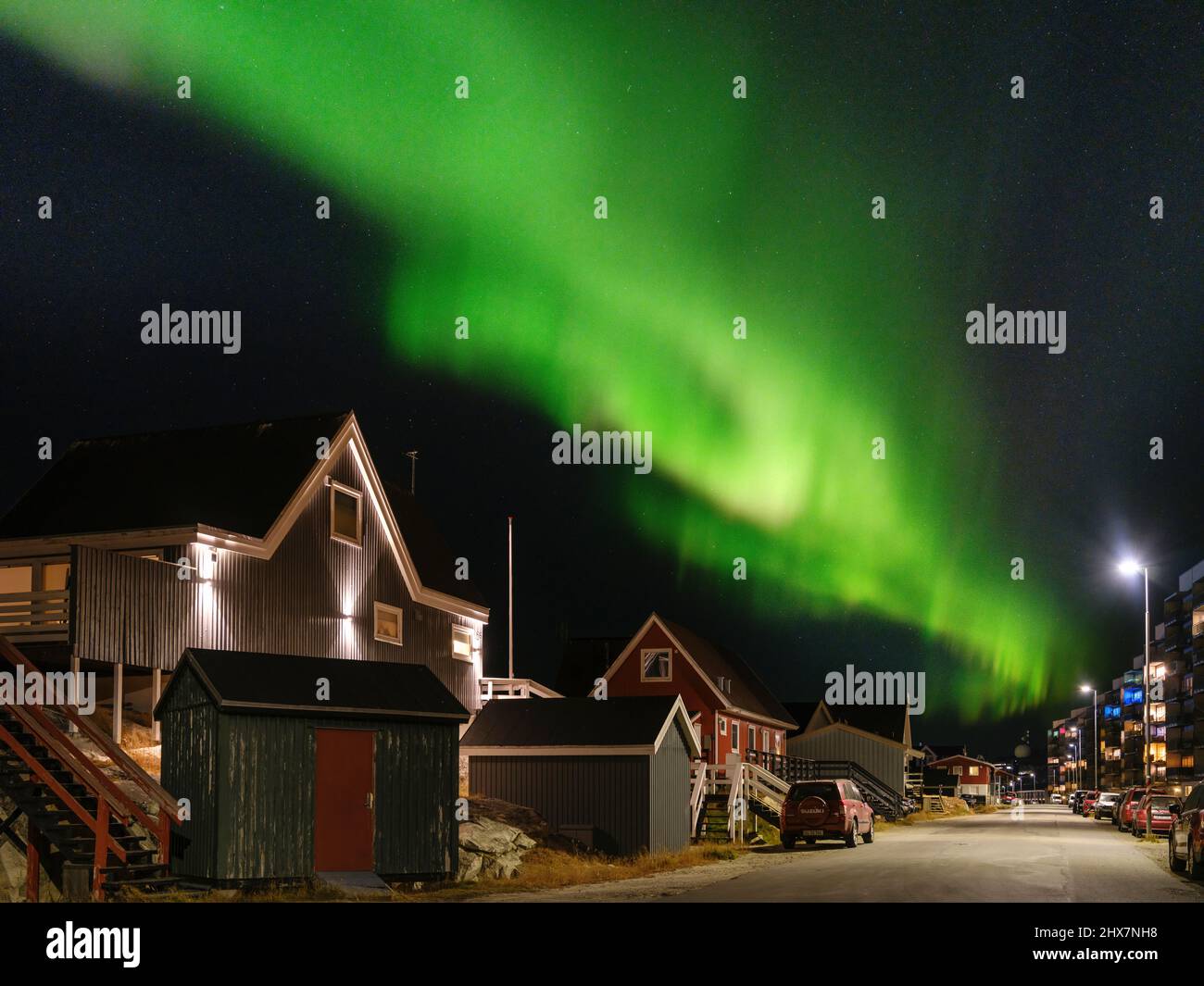 Northern lights over Nuuk. Nuuk the capital of Greenland during late ...