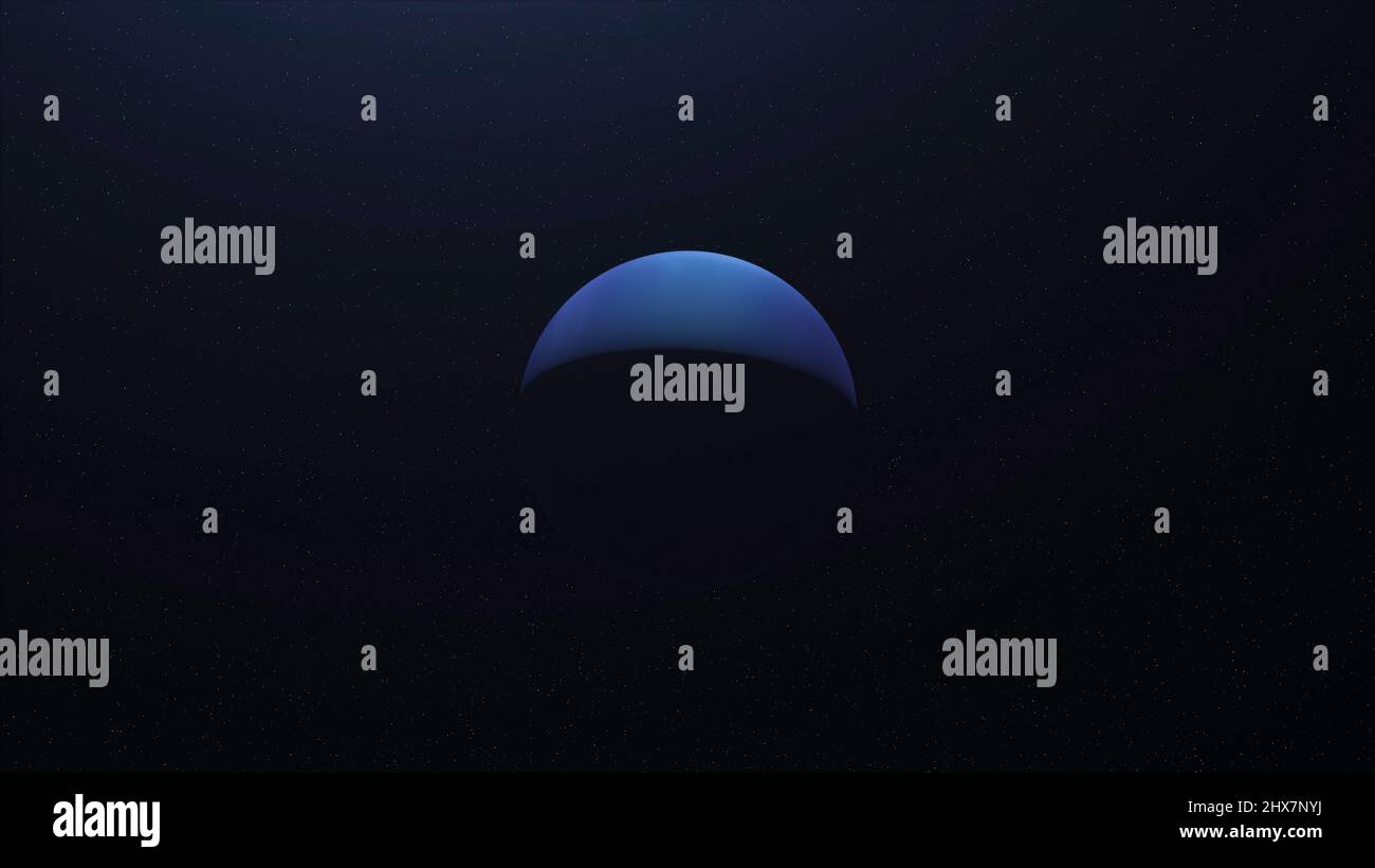 Abstract blue Mercury planet rotating in dark endless outer space, seamless loop. Animation. Beautiful blue sphere spinning under the sunlight among Stock Photo