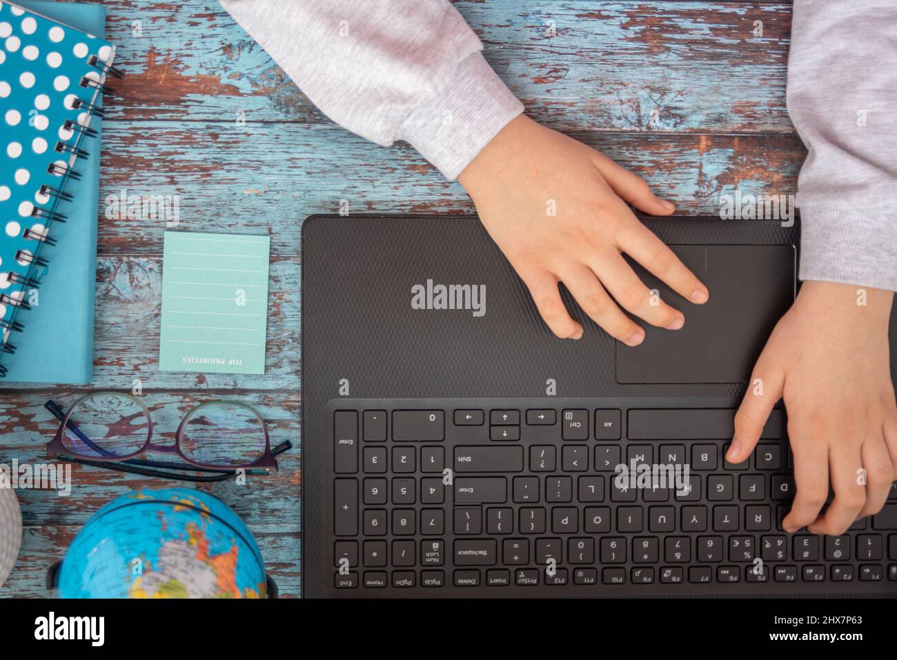 Top view of a desk Stock Photo