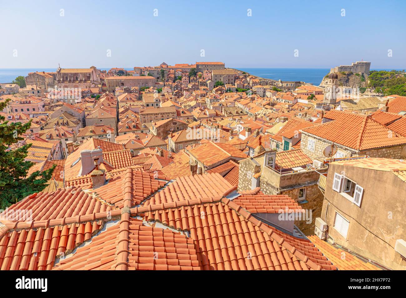 Aerial view on Dubrovnik post in Croatia. View of Cathedral of the Assumption of the Virgin Mary and church Crkva sv. Vlaho Saint Biagio of Dubrovnik Stock Photo
