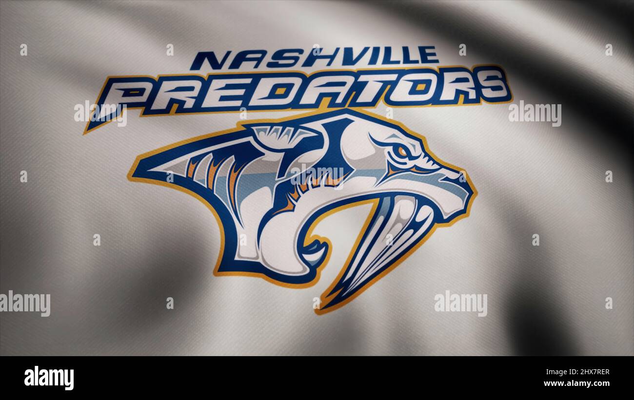 USA - NEW YORK, 12 August 2018: Waving flag with Nashville Predators