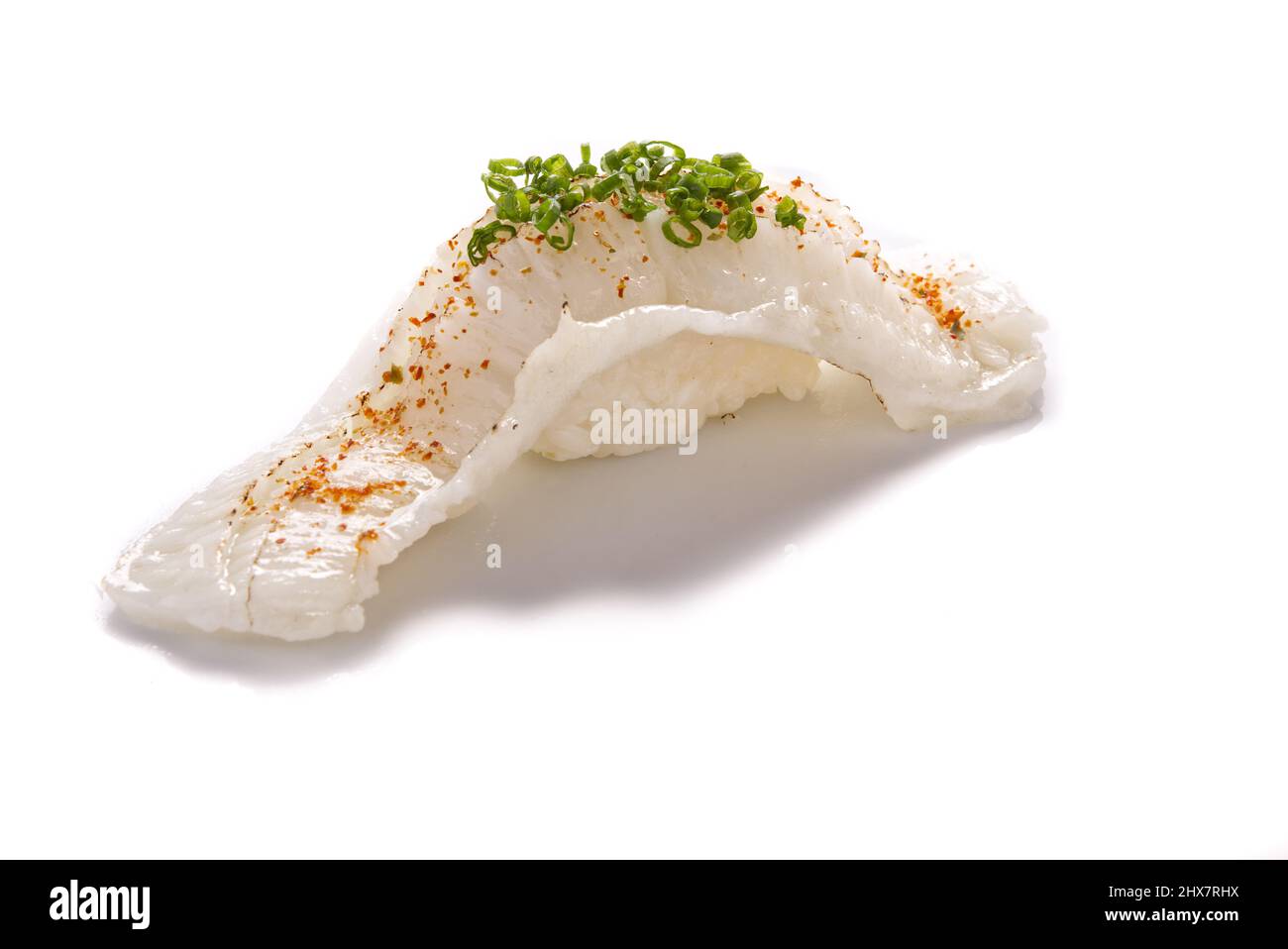 Engawa Sushi, overflowing sushi on a white background Stock Photo