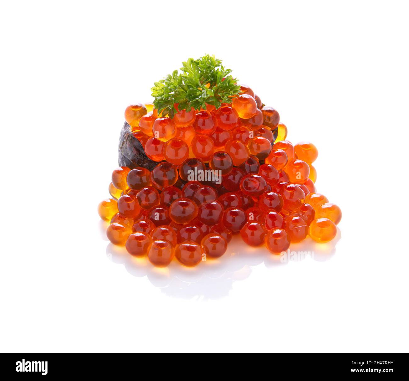 Salmon roe sushi, ikura sushi, overflowing sushi on white background