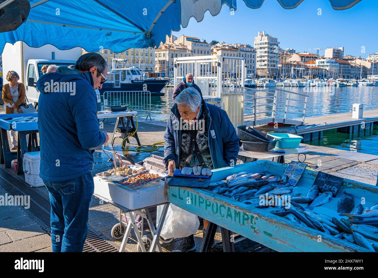 Pêcheur, Marché au Poisson, Vieux Port, Marseille France Paca Stock Photo