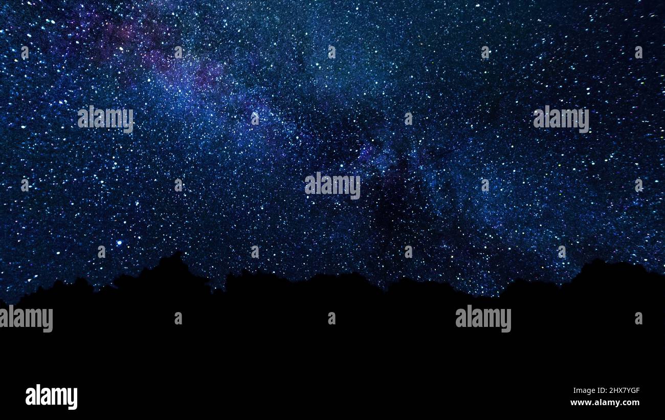 Milky Way, trail star galaxy and stars moving across night sky ...