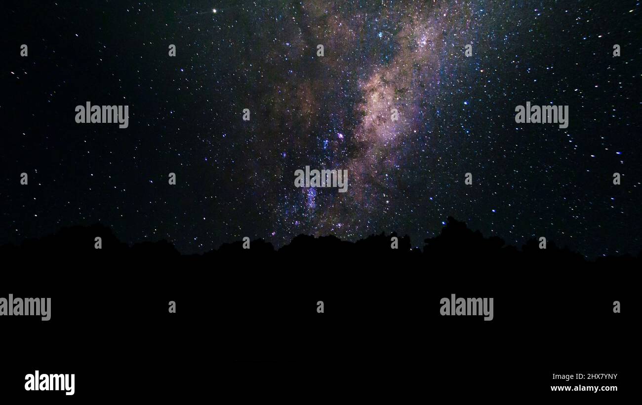 Milky Way, trail star galaxy and stars moving across night sky ...