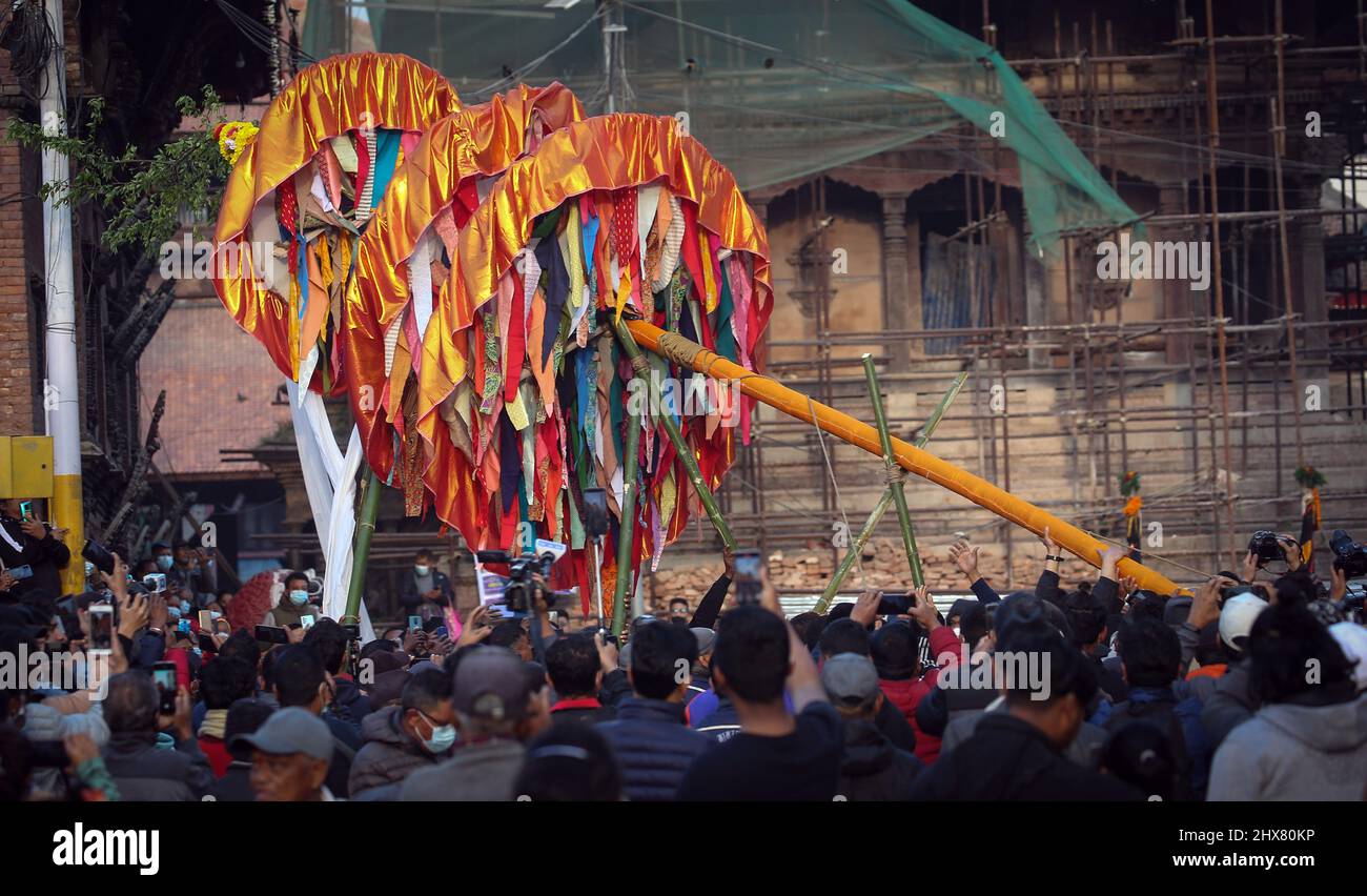 Kathmandu, Bagmati, Nepal. 10th Mar, 2022. Nepali people hoist a