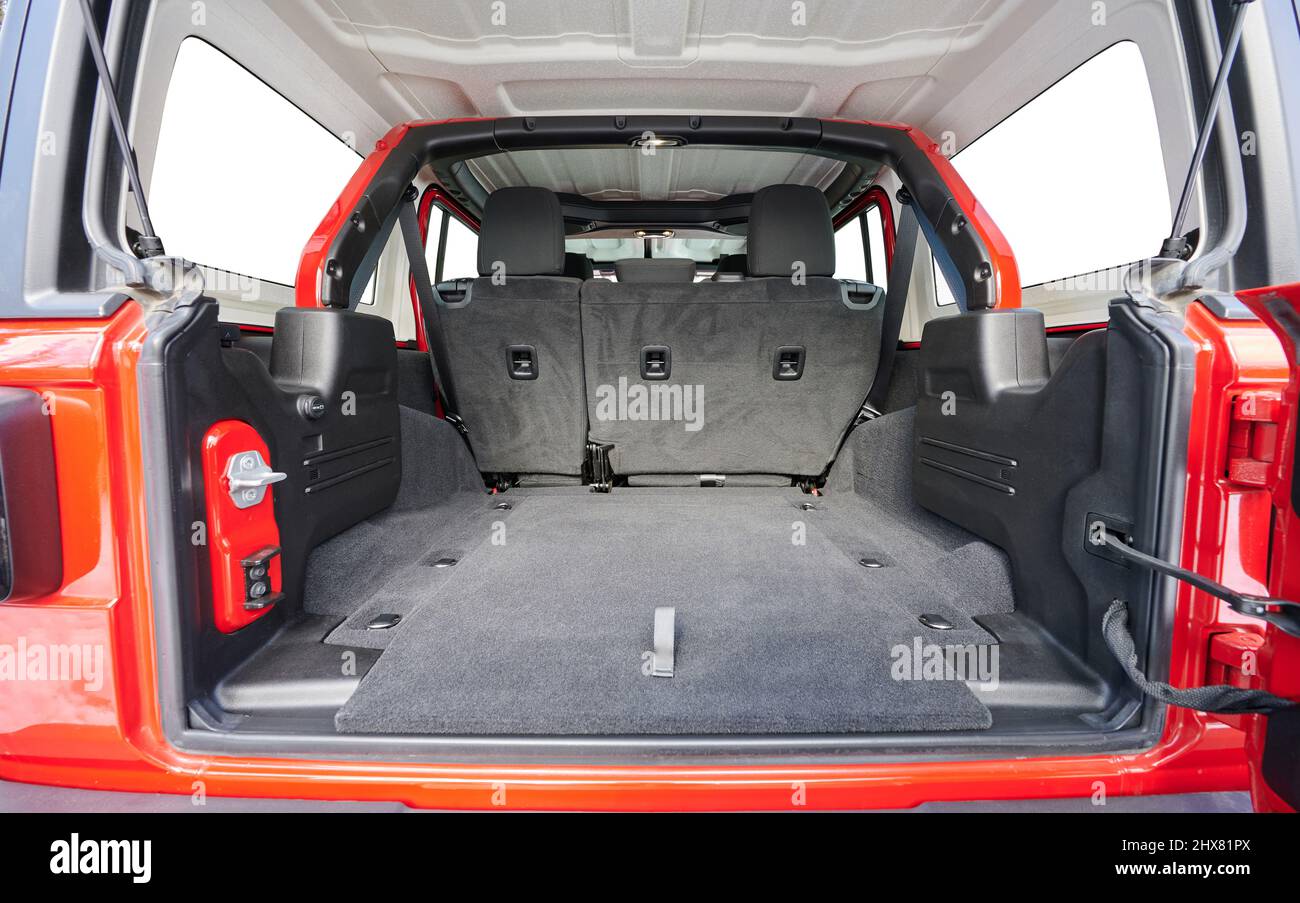 Clean empty car trunk in modern big car isolated windows Stock Photo