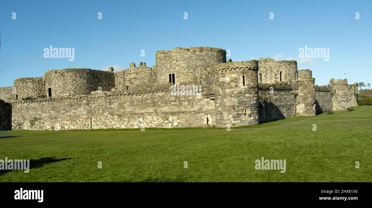 The outer fortification of Beaumaris Castle on the island of Anglesey ...