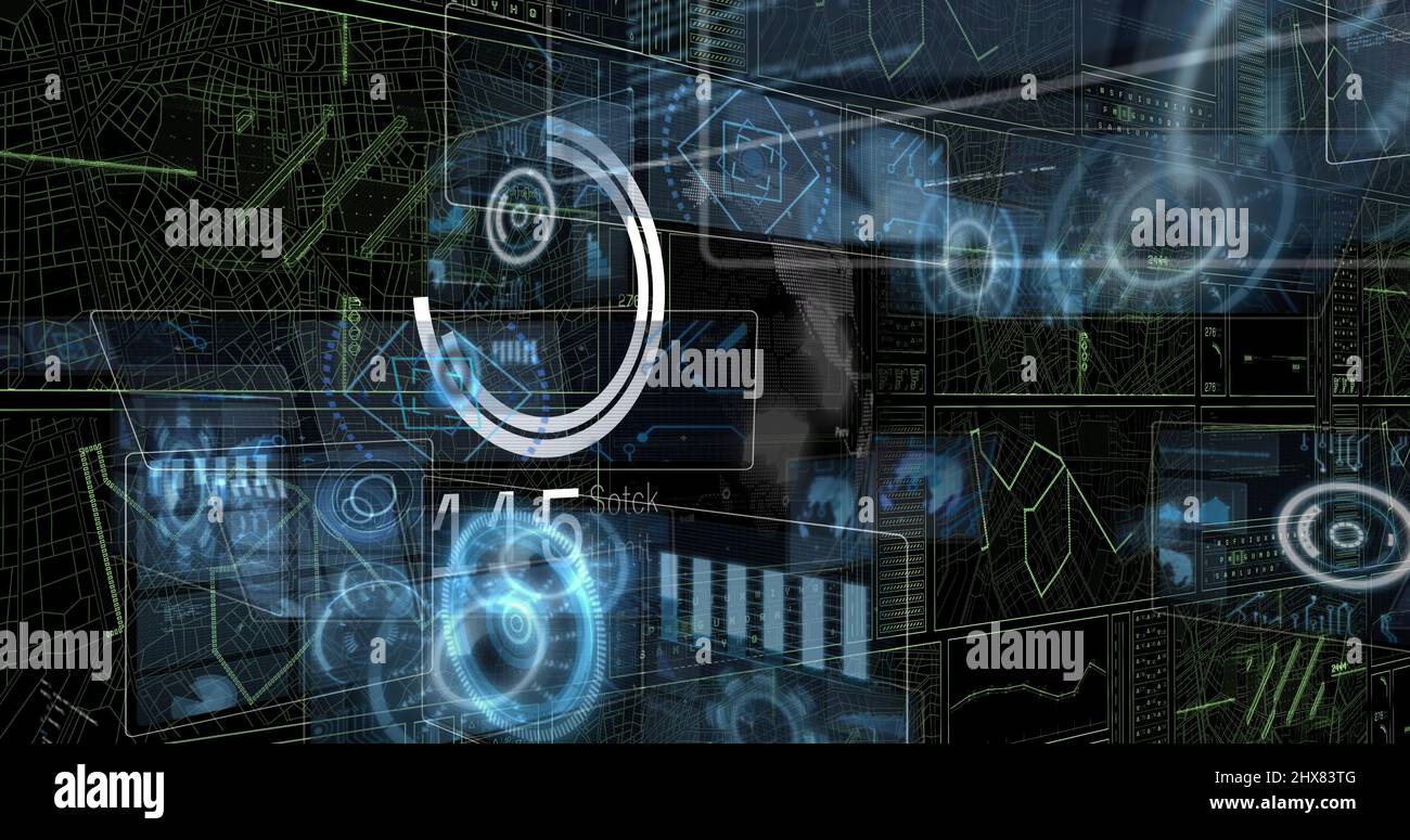Image of circles and data processing on black background Stock Photo ...