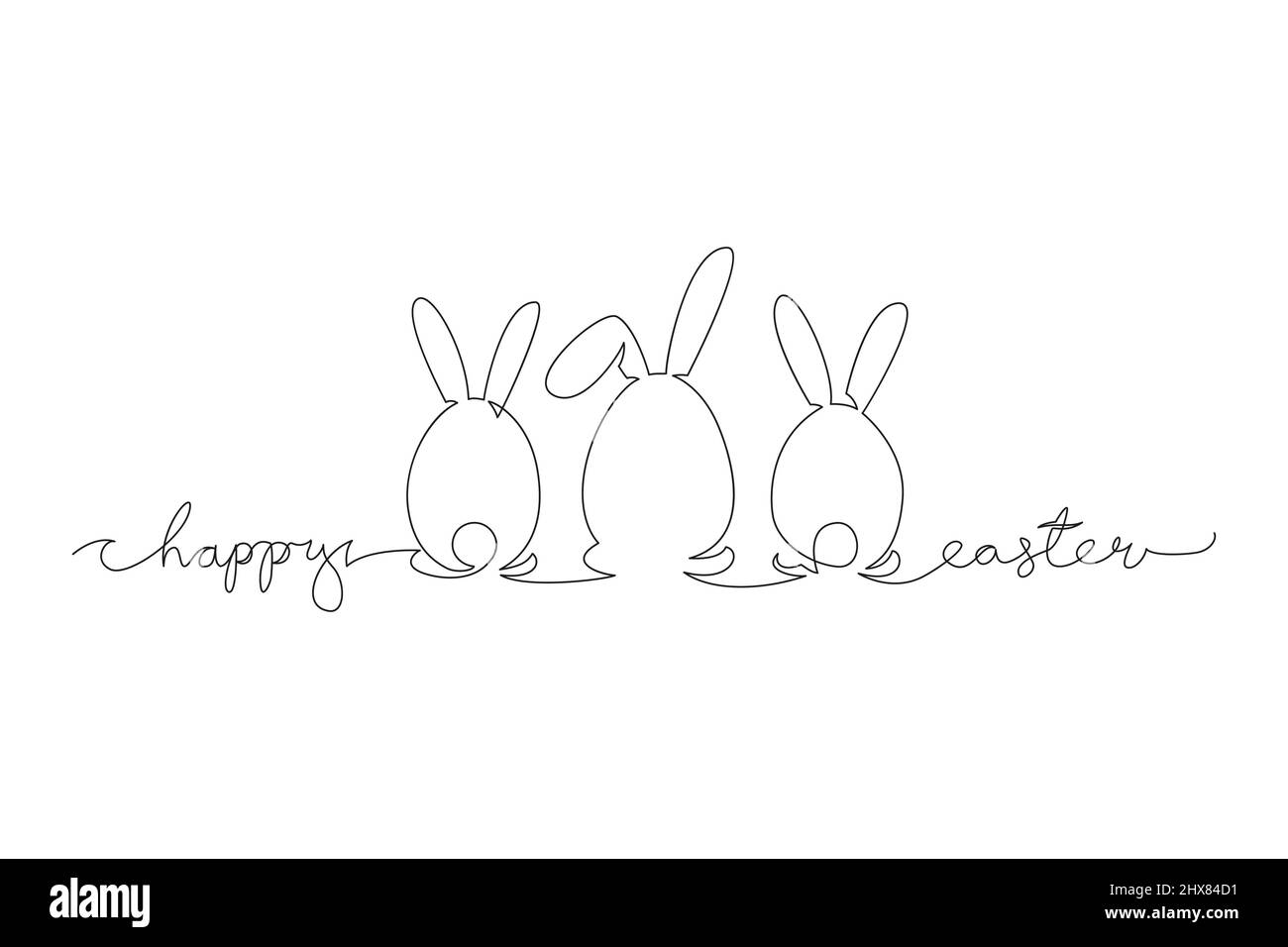 Have Yourself a Very Happy Easter. Easter Bunny illustration continuous line drawing. Stock Vector