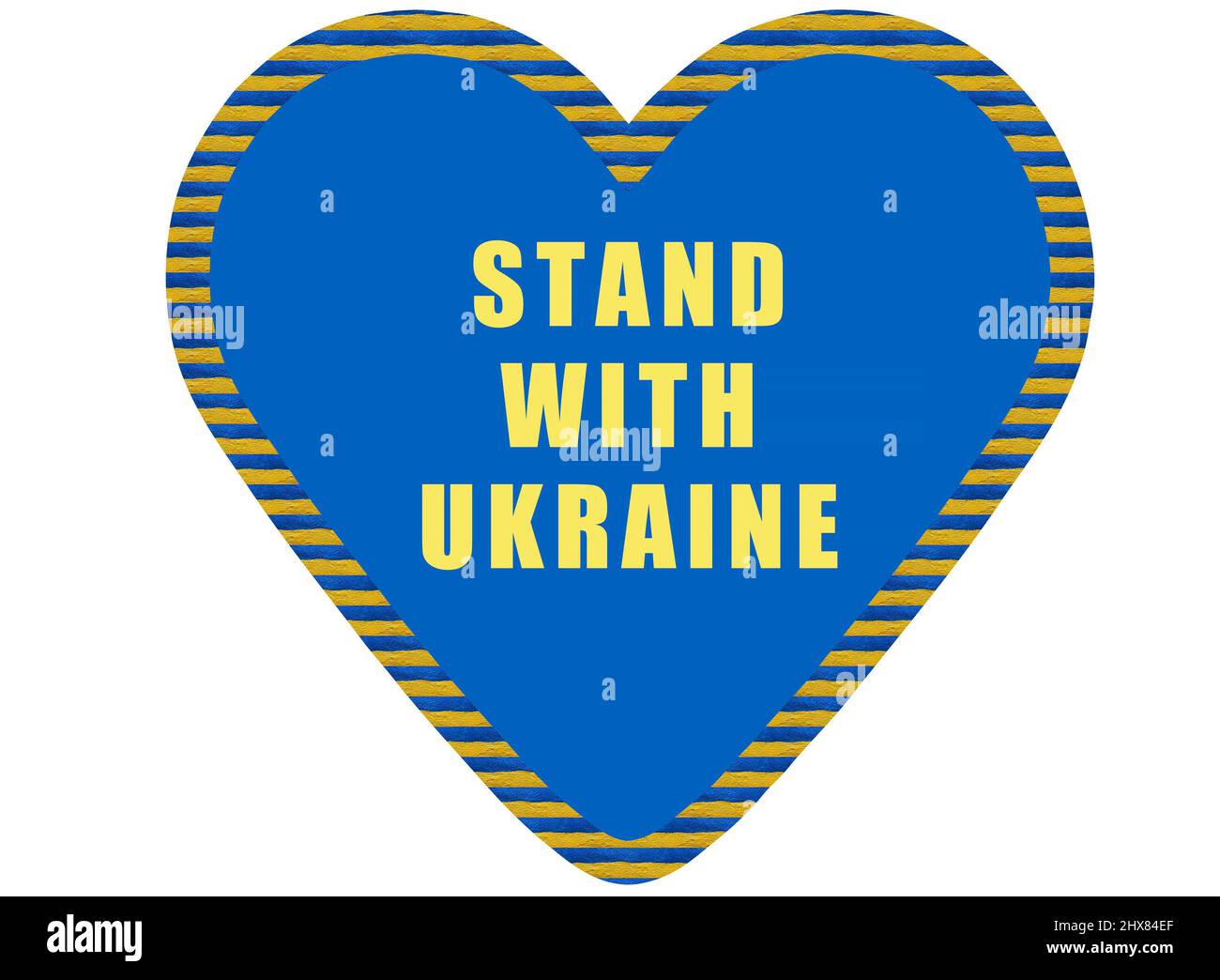 Stand with Ukraine losung inside heart with Ukrainian flag ribbon Stock Photo