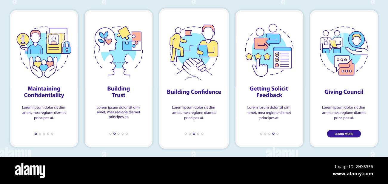 HR communicative skills onboarding mobile app screen Stock Vector Image ...