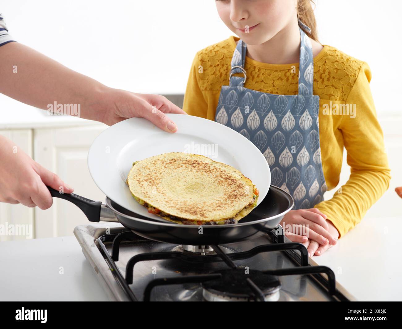 Black Bean and Guacamole Quesadillas ÔøΩInverting a quesadilla in a