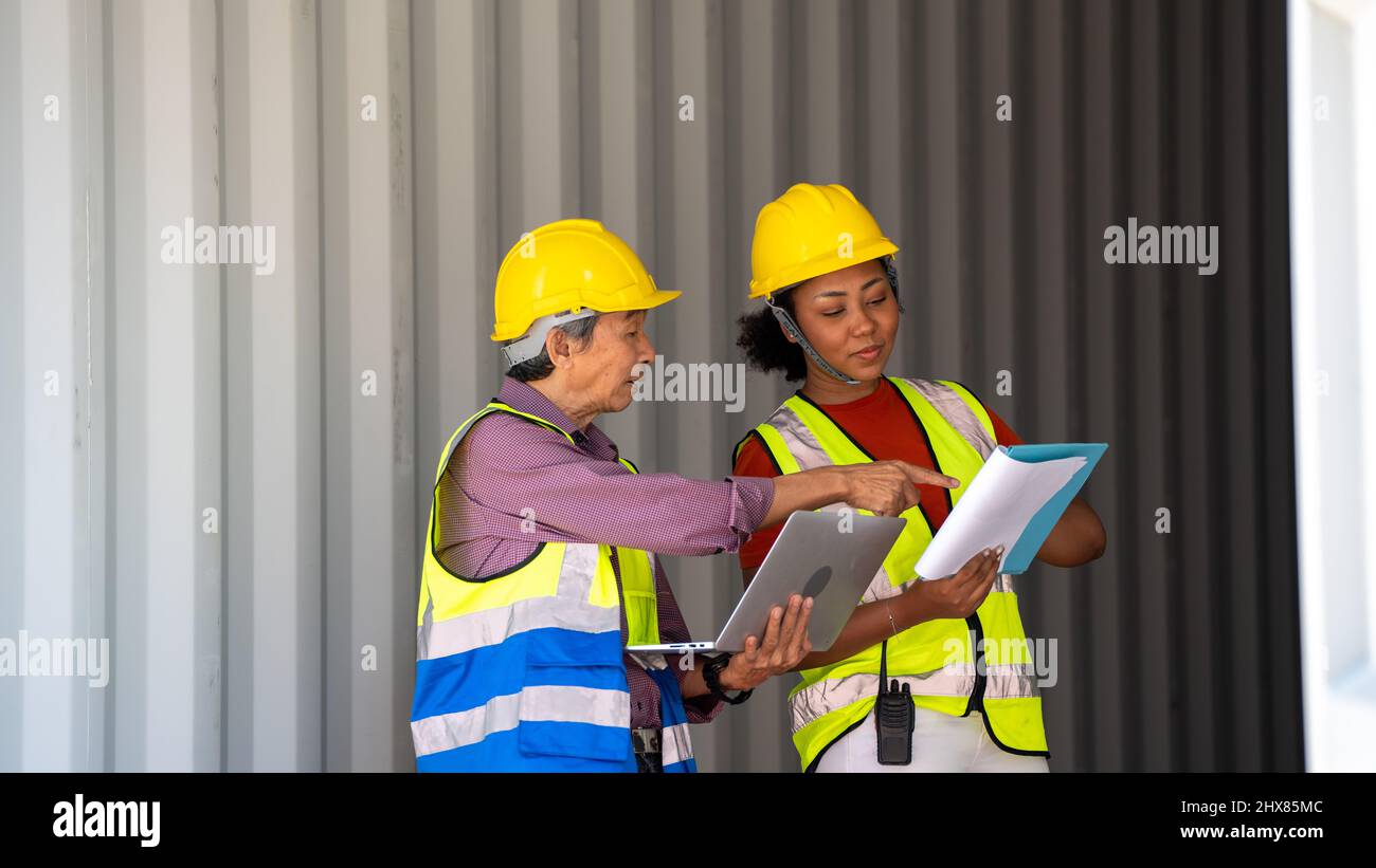 Woman inspector or Safety Supervisor and Old delivery man in Container cargo  CustomTerminal port concept import export transportation and logistic se  Stock Photo - Alamy