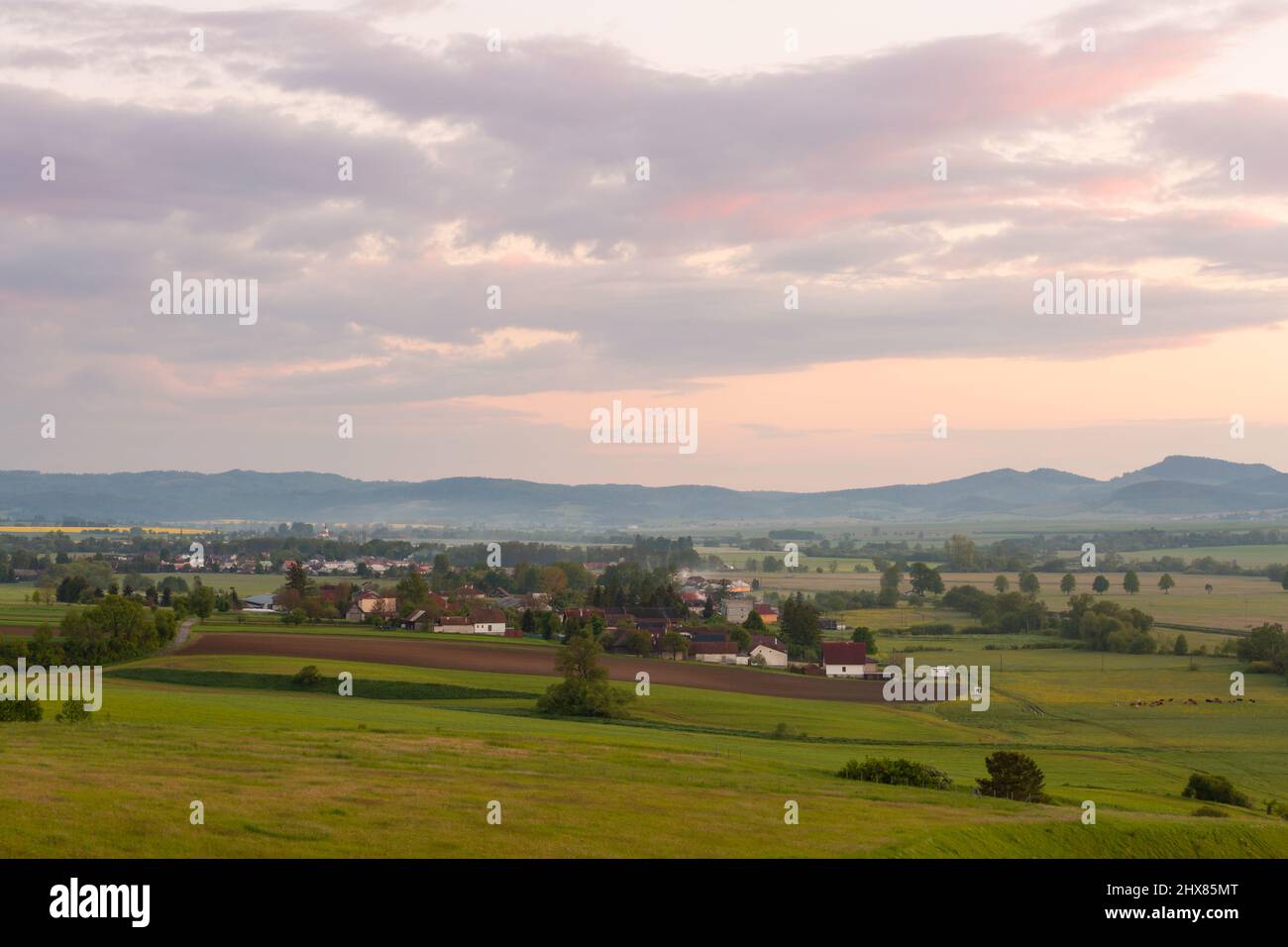 Blazovce village and rural landscape of Turiec basin, Slovakia. Stock Photo