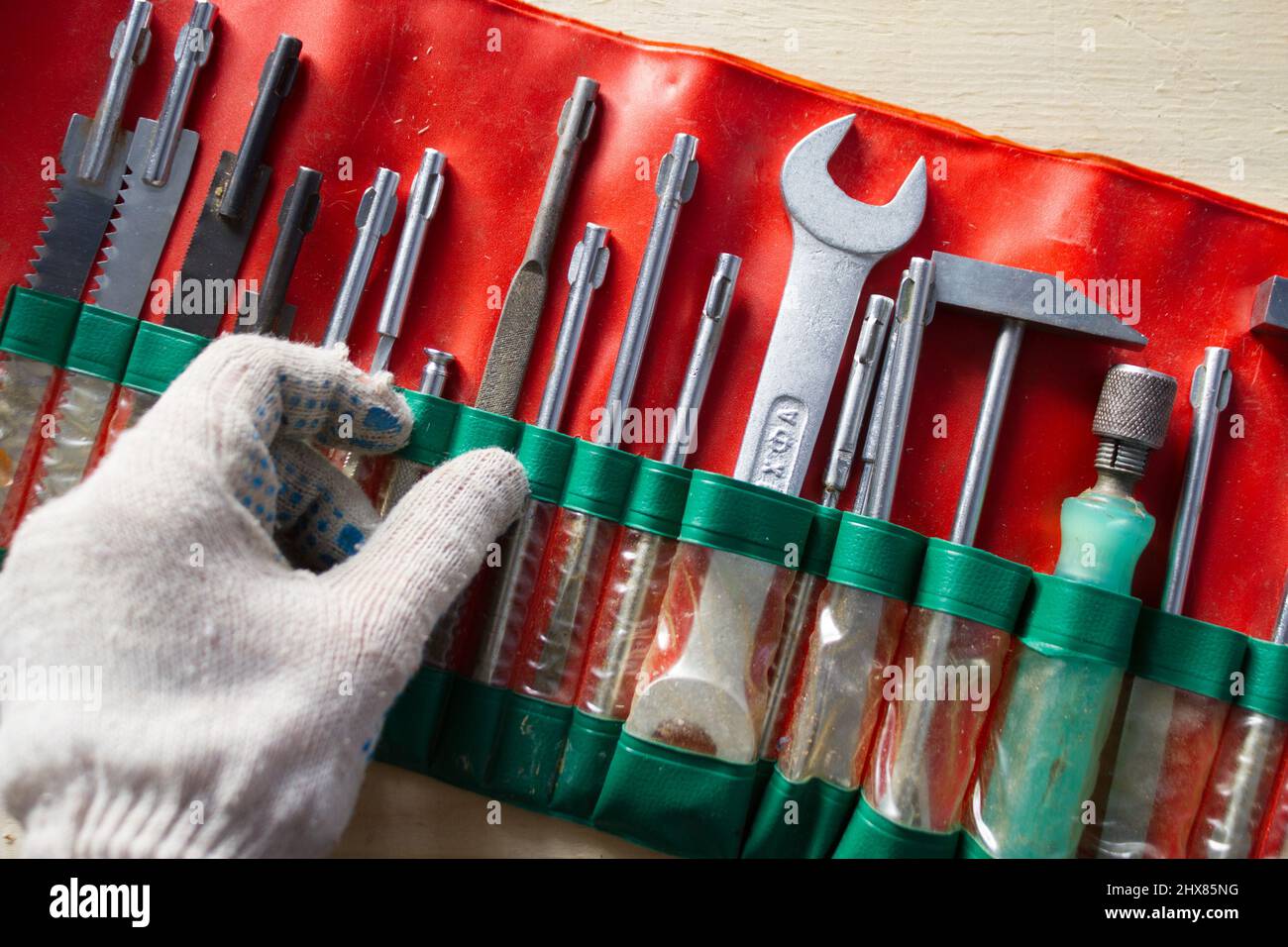 Background with many different tools for DIY, construction, renovation Stock Photo