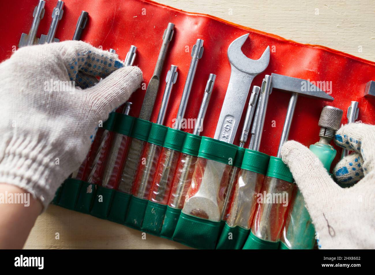 Background with many different tools for DIY, construction, renovation Stock Photo