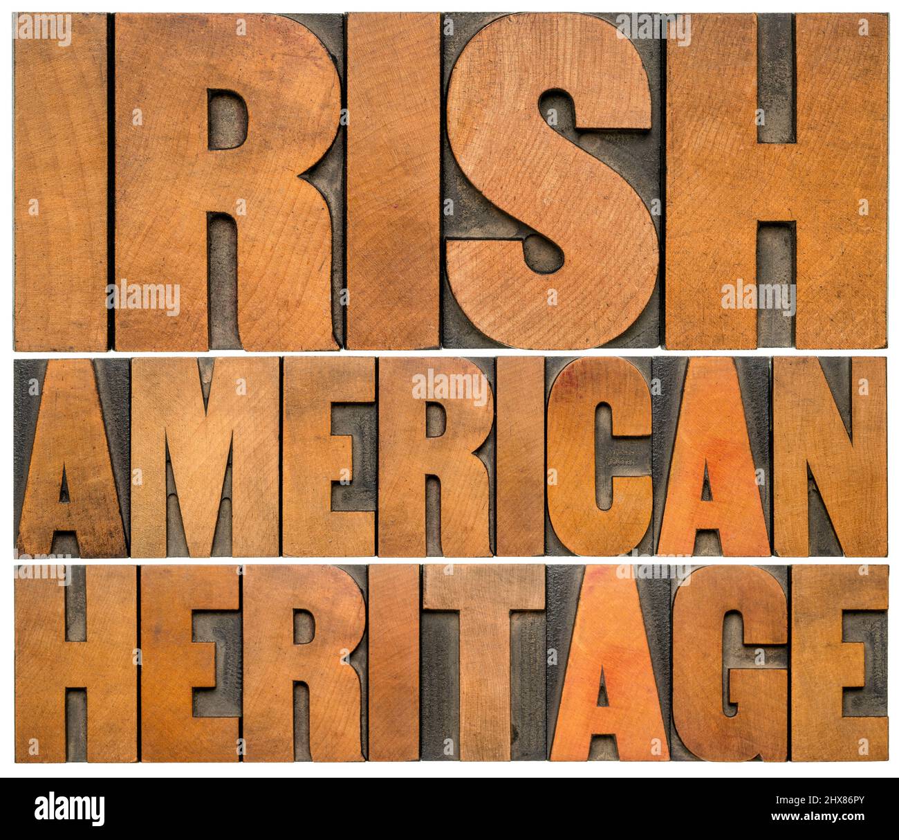 Irish American heritage - isolated word abstract in vintage letterpress wood type, reminder of cultural event Stock Photo