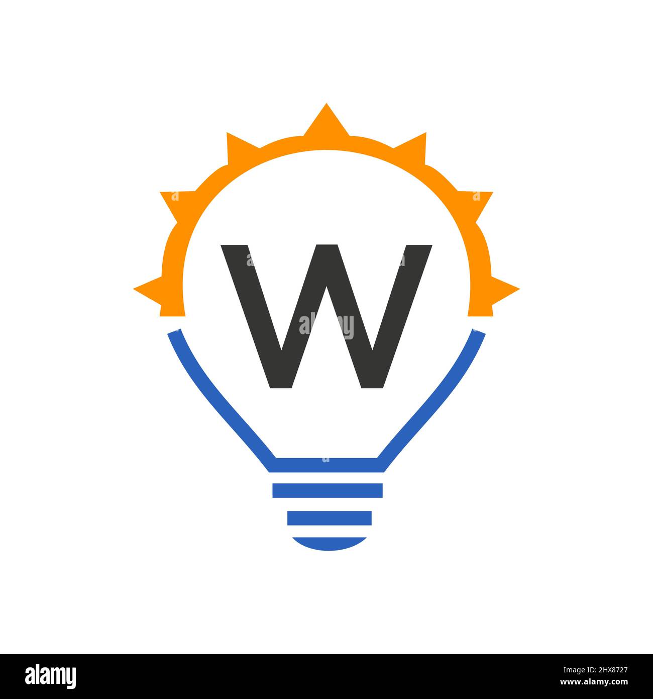 Letter W Electric Logo, Letter W With Light Bulb Vector Template. Eco Energy Power Electricity, Think Idea, Inspiration, Energy Recycle Concept Stock Vector