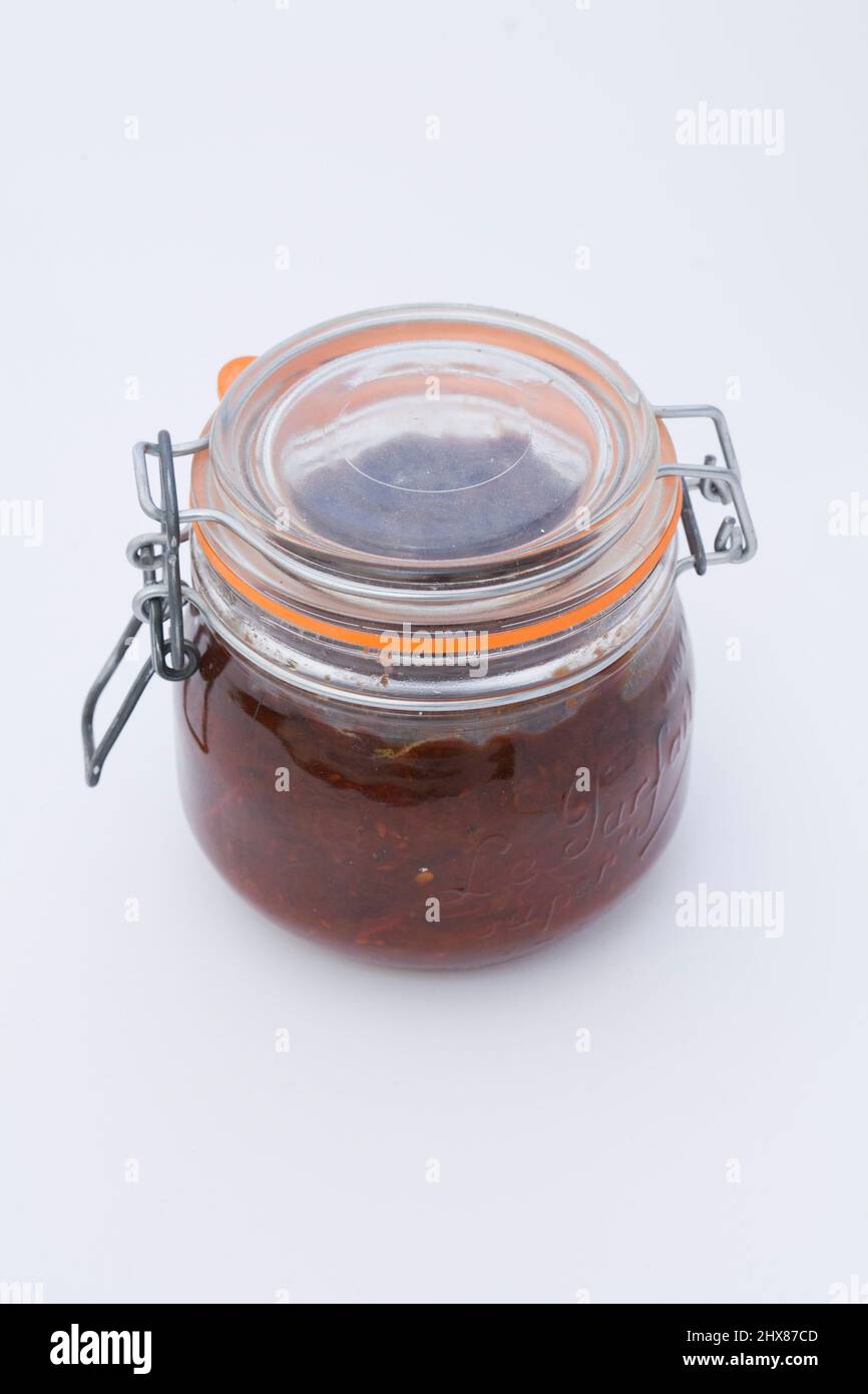 Mason jar containing chutney Stock Photo Alamy