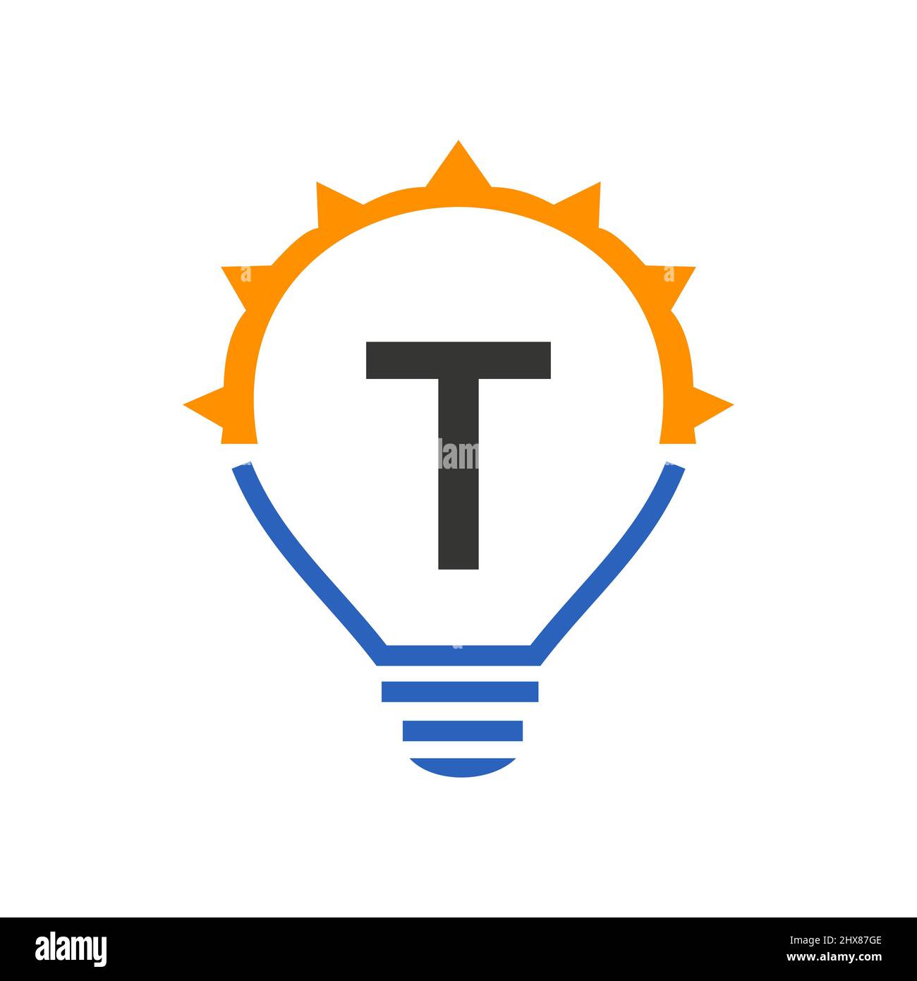 Letter T Electric Logo, Letter T With Light Bulb Vector Template. Eco Energy Power Electricity, Think Idea, Inspiration, Energy Recycle Concept Stock Vector