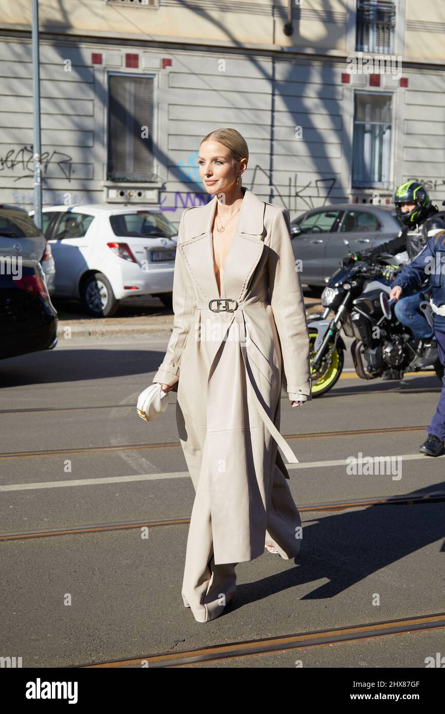 MILAN ITALY FEBRUARY 23 2022 Leonie Hanne With Beige Leather milan-italy-february-23-2022-leonie-hanne-with-beige-leather