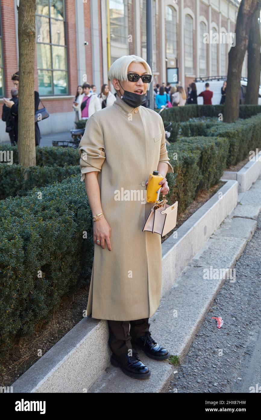 MILAN, ITALY - FEBRUARY 23, 2022: Bryanboy with beige coat before Fendi  fashion show, Milan Fashion Week street style Stock Photo - Alamy