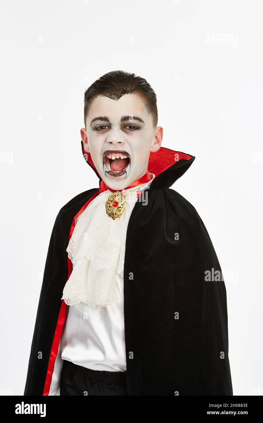 Kid/Model dressed as a Vampire for Halloween Stock Photo